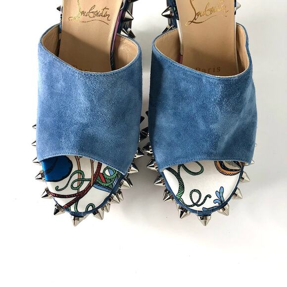 NEW Christian Louboutin Massivatac Botanical Print Studded Platform Mules 36 - Picture 4 of 11